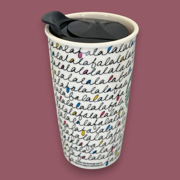 Starbuck's Holiday 2011 FaLaLa 12 oz Ceramic Travel Tumbler w/ Original Lid - Picture 5 of 5